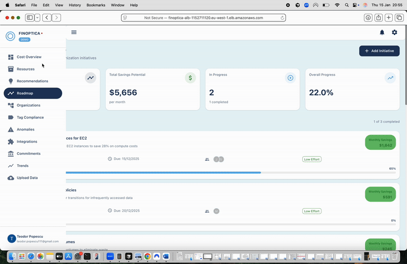 Finoptica Platform Dashboard